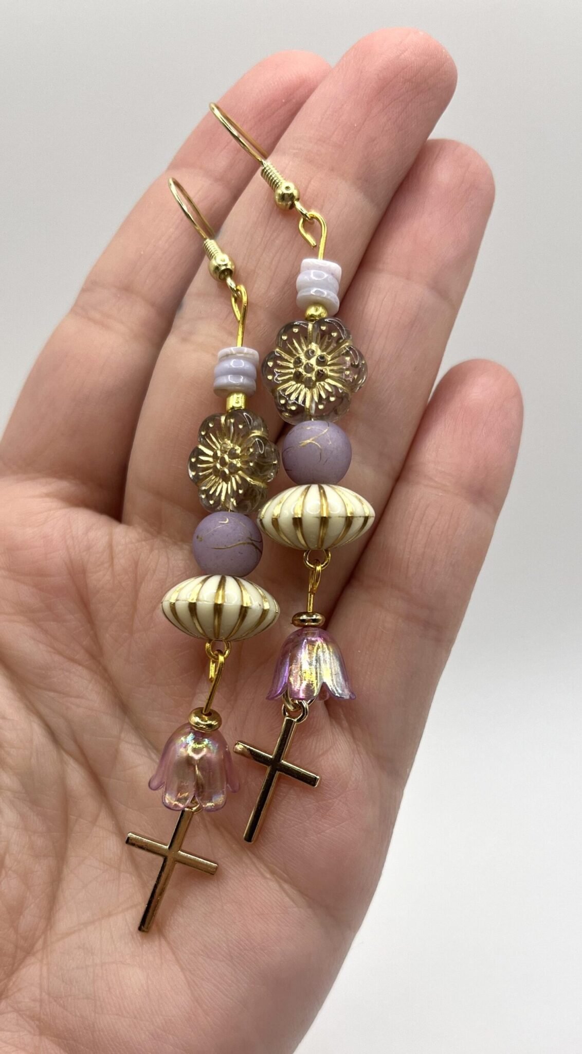 Lavender Cross Bloom Earrings