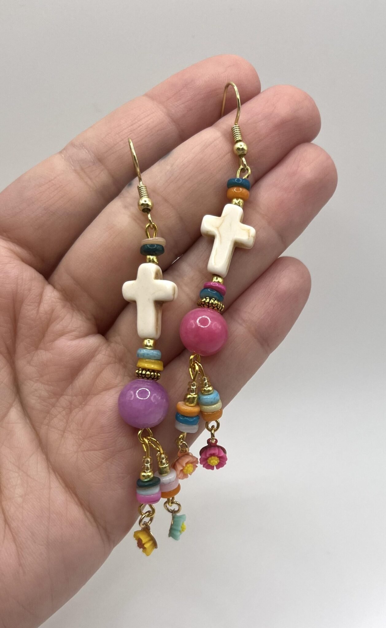 Rainbow Cross Floral Earrings
