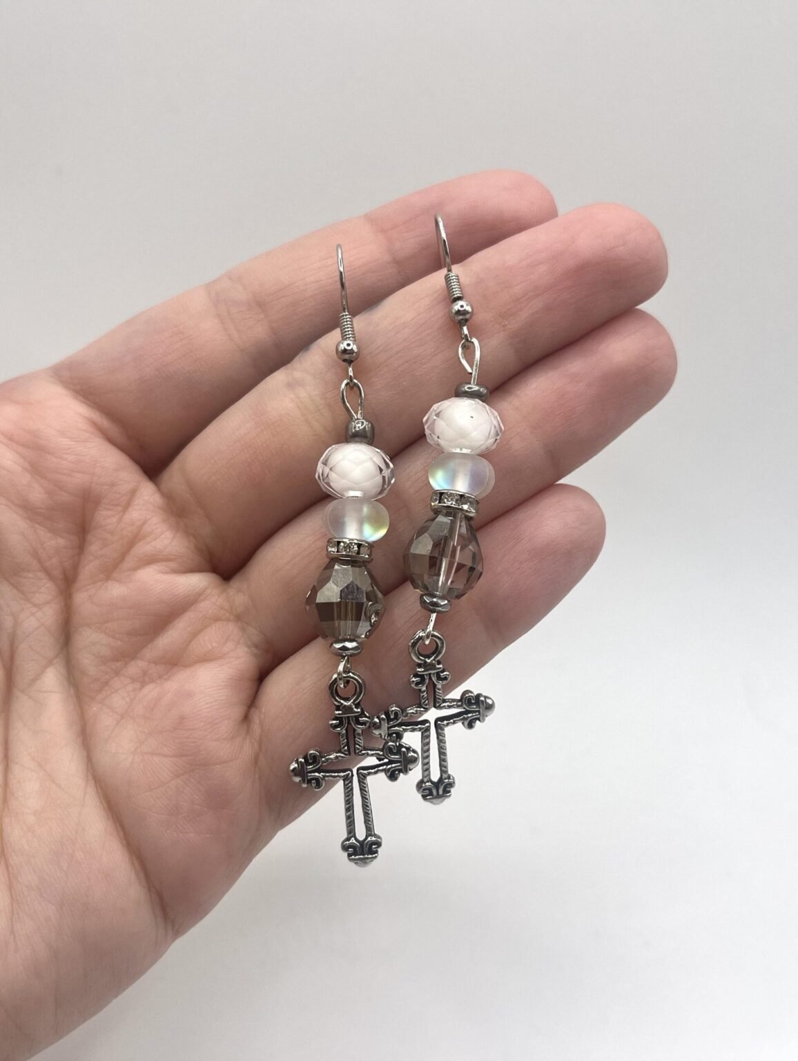 Smoky Crystal Cross Earrings