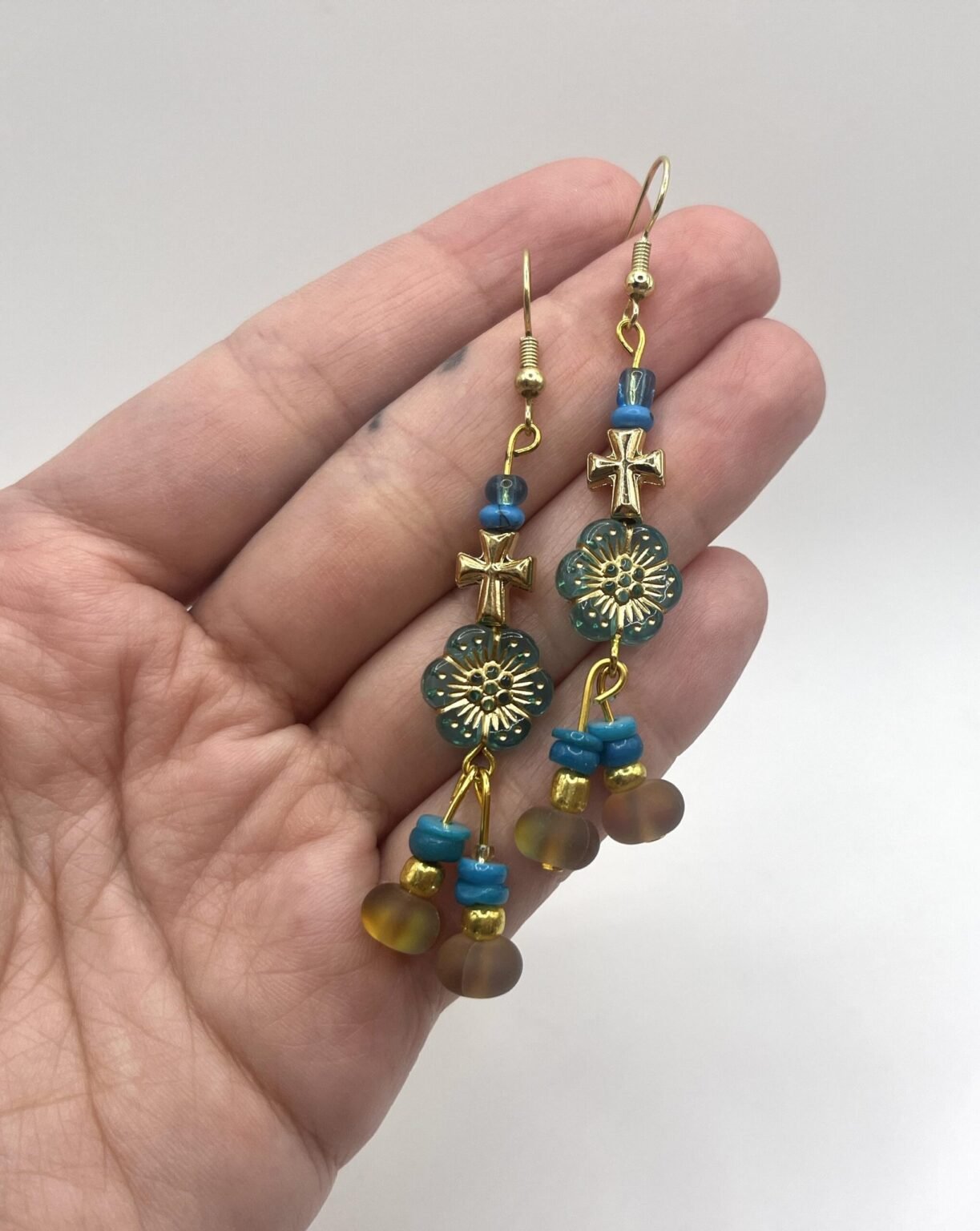 Turquoise Cross Floral Earrings