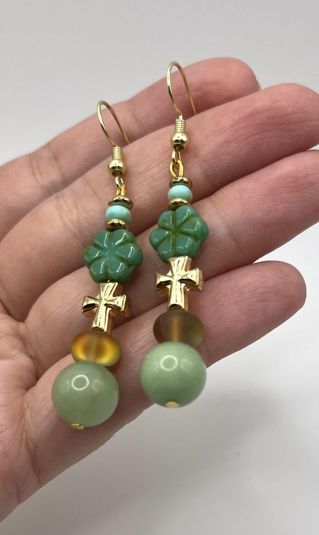 Jade Clover Cross Earrings