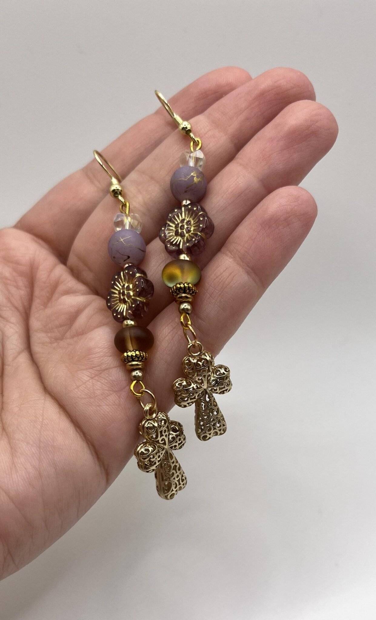 Plum Cross Filigree Earrings