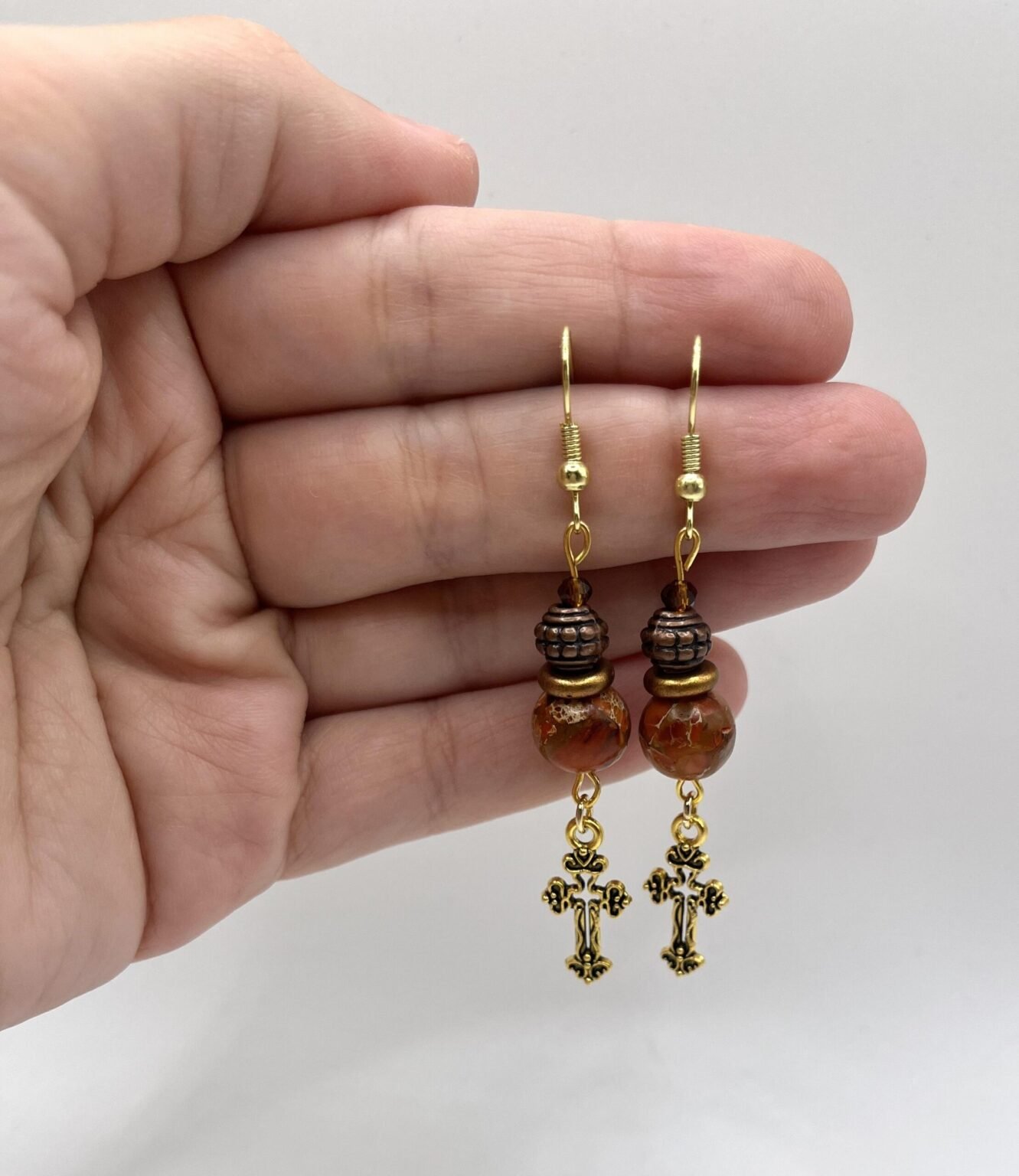 Amber Cross Rustic Earrings