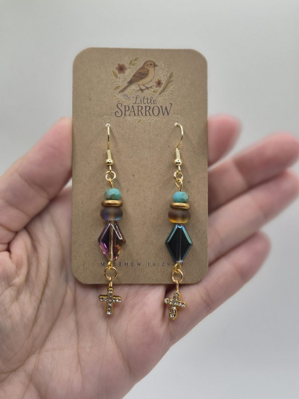 Iridescent Sparkle Midnight Cross Earrings
