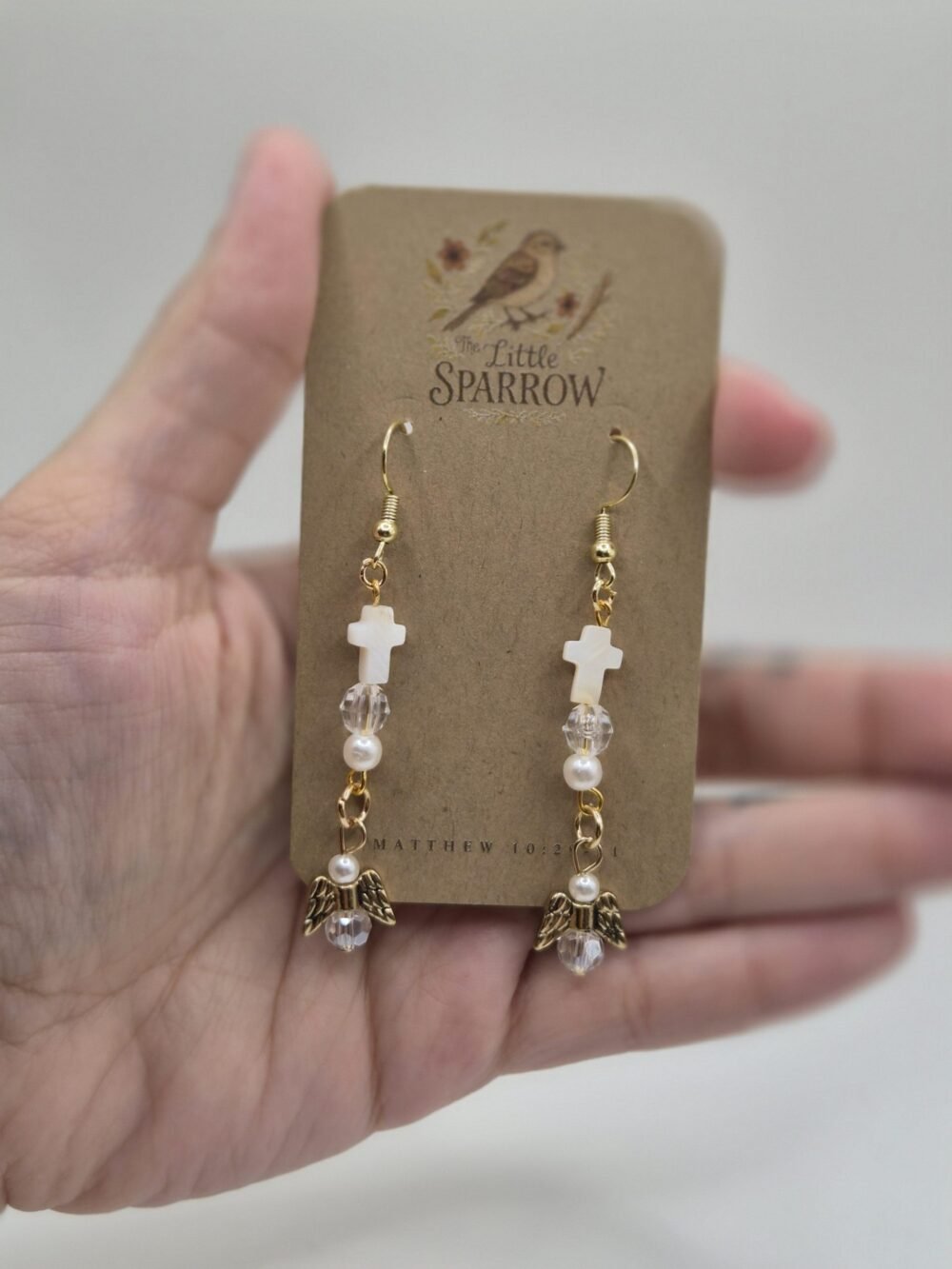 Angel Wing White Cross Earrings